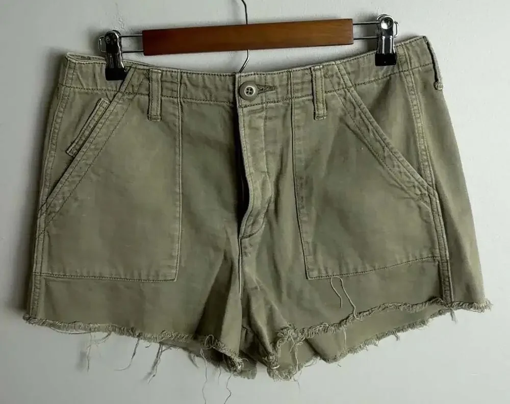 American Eagle Utility Shorts Olive Green Raw Hem Cotton Size 10 Women’s